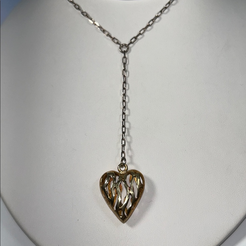 Vintage Sterling Silver Gold Plated Heart Dangle Designer Necklace